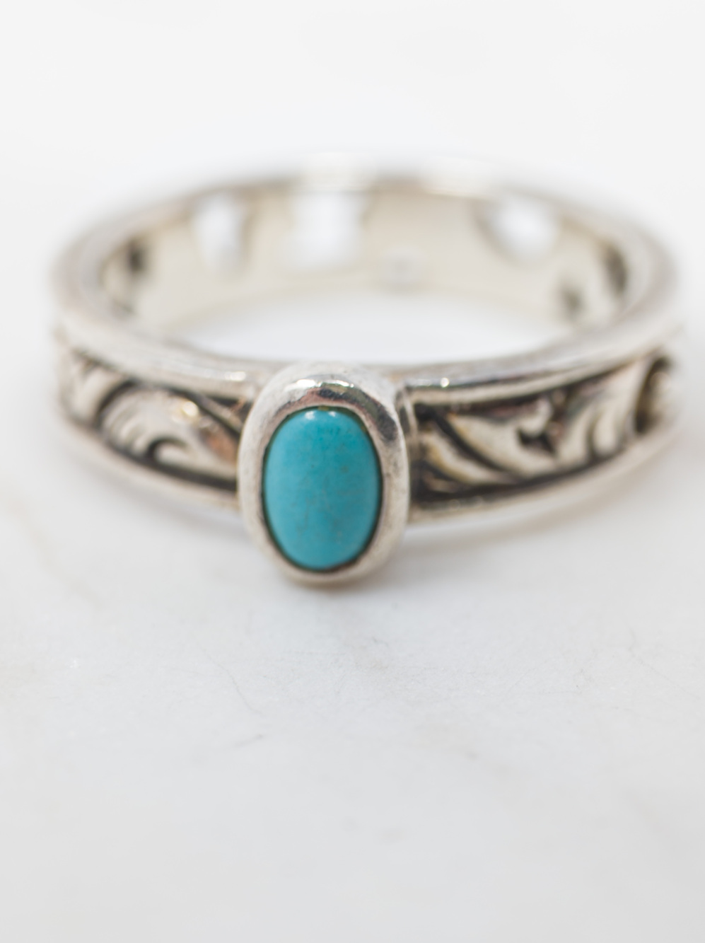 Barse 925 Sterling Silver Turquoise Scroll Ring, Sz 7.75, Handmade Thailand - Picture 8 of 16